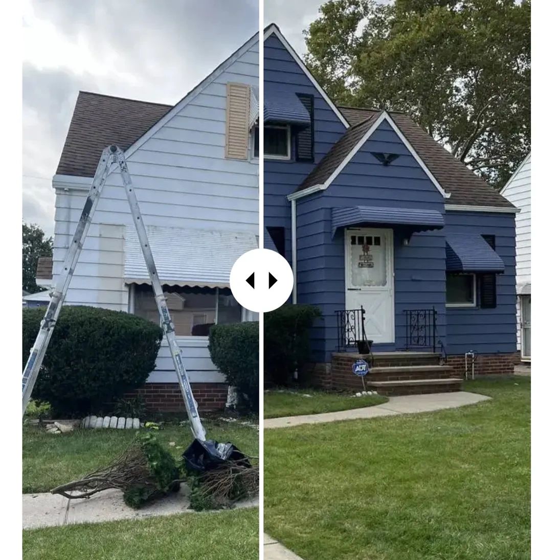 Before and after home exterior painting by Strongsville Painters